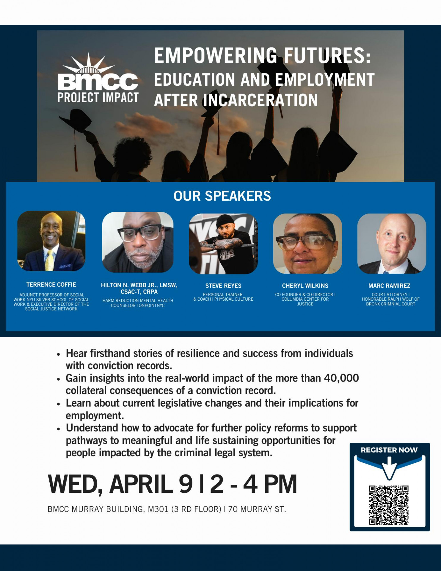 Flyer with speaker headshots and title Empowering Futures: Education and Employment After