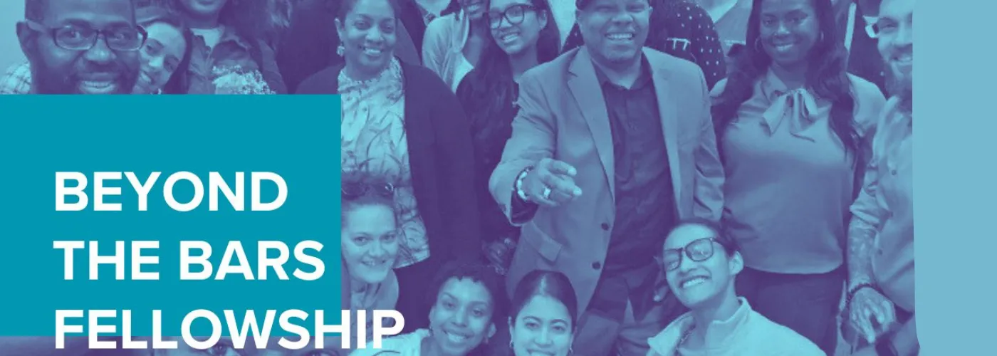 Beyond the Bars fellows group photo with turquoise overlay and text that says "Beyond the Bars Fellowship"