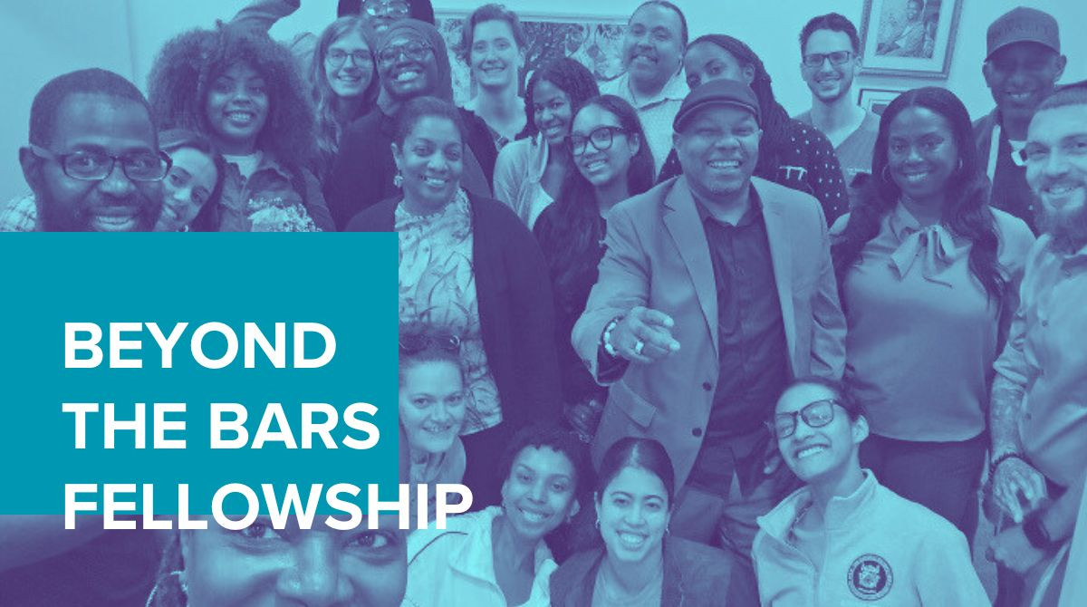 Beyond the Bars fellows group photo with turquoise overlay and text that says "Beyond the Bars Fellowship"
