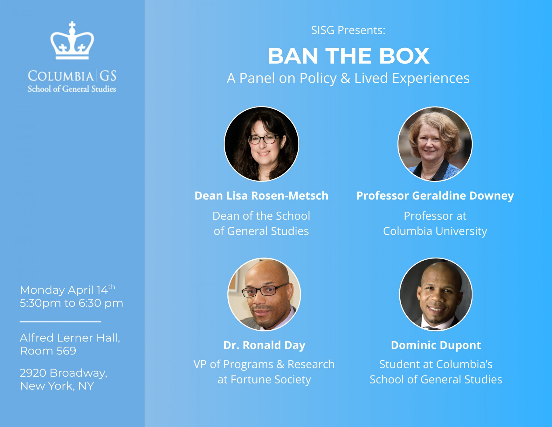 Ban the Box Panel: A Panel on Policy and Lived Experience with Headshots of Speakers