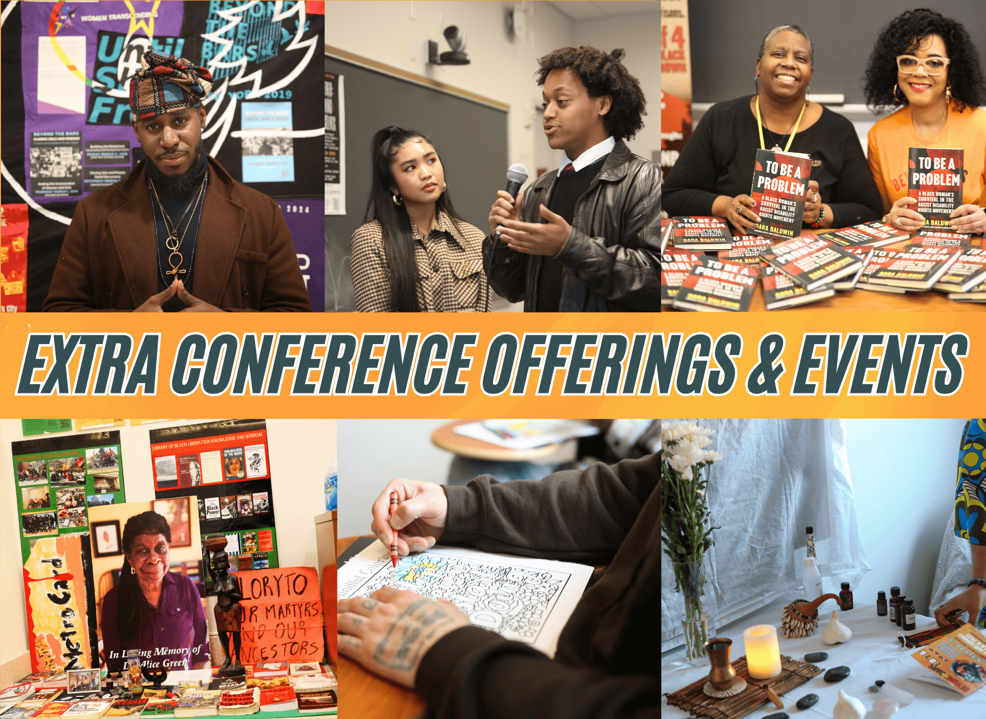 Collage of photos with the text "Extra Conference Offerings & Events"