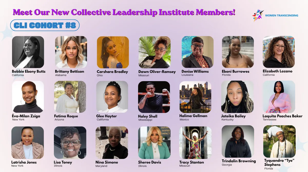 Meet Our New Collective Leadership Institute Members! CLI Cohort #8. With headshots of 21 women and their names and states 