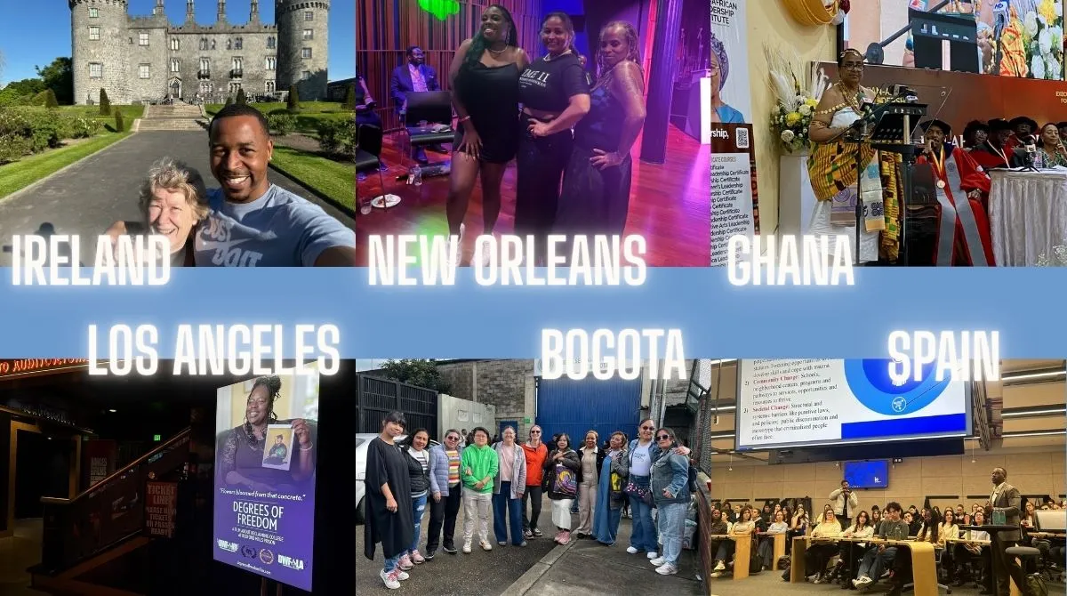 A collage of photos with the names "Ireland, New Orleans, Ghana, Los Angeles, Bogotá, and Spain over them