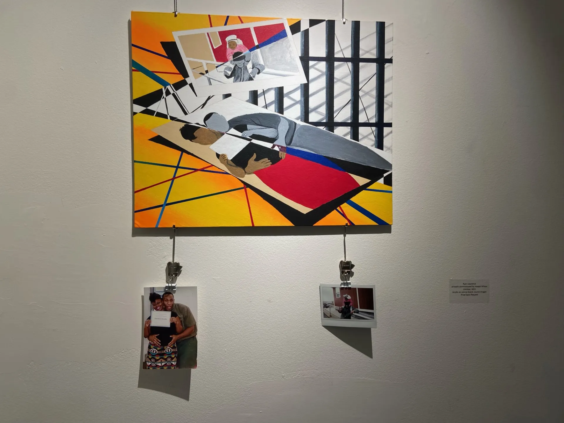 Artwork of pictures of people inside prison with their loved ones