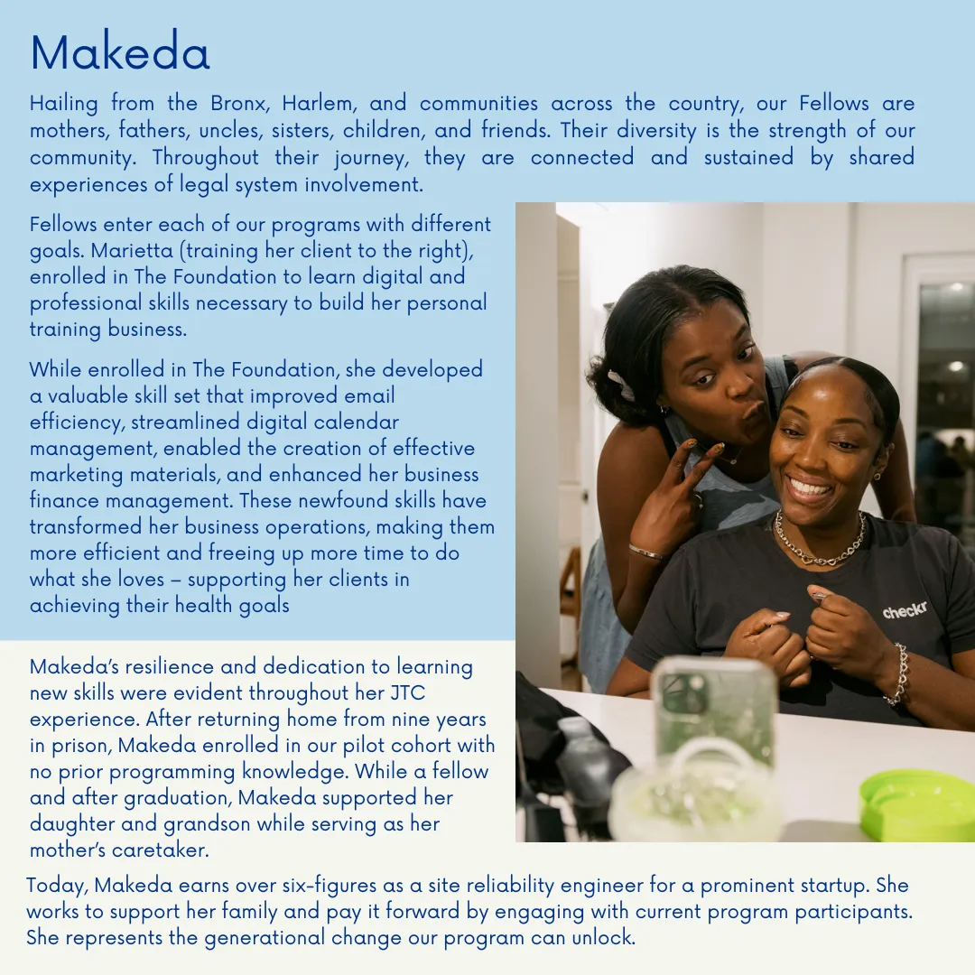 Photo of a woman and her daughter with block text of her story next to it 
