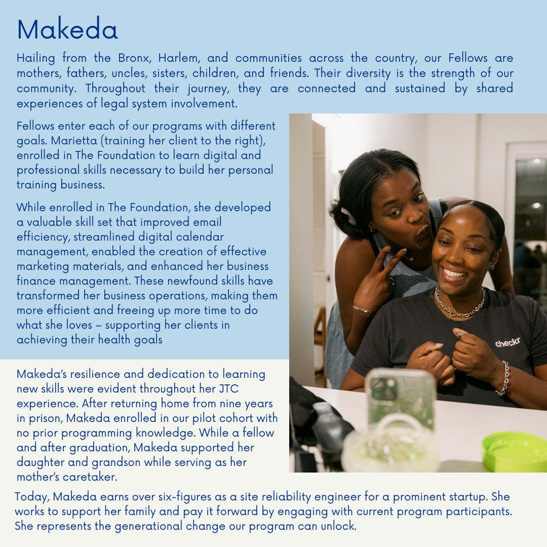 Photo of a woman and her daughter with block text of her story next to it 