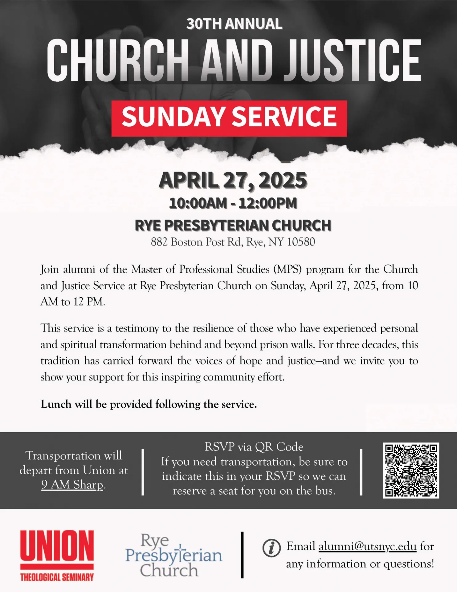 30th Annual Church and Justice Sunday Service, April 27, 10:00am–12:00pm, Rye Presbyterian Church