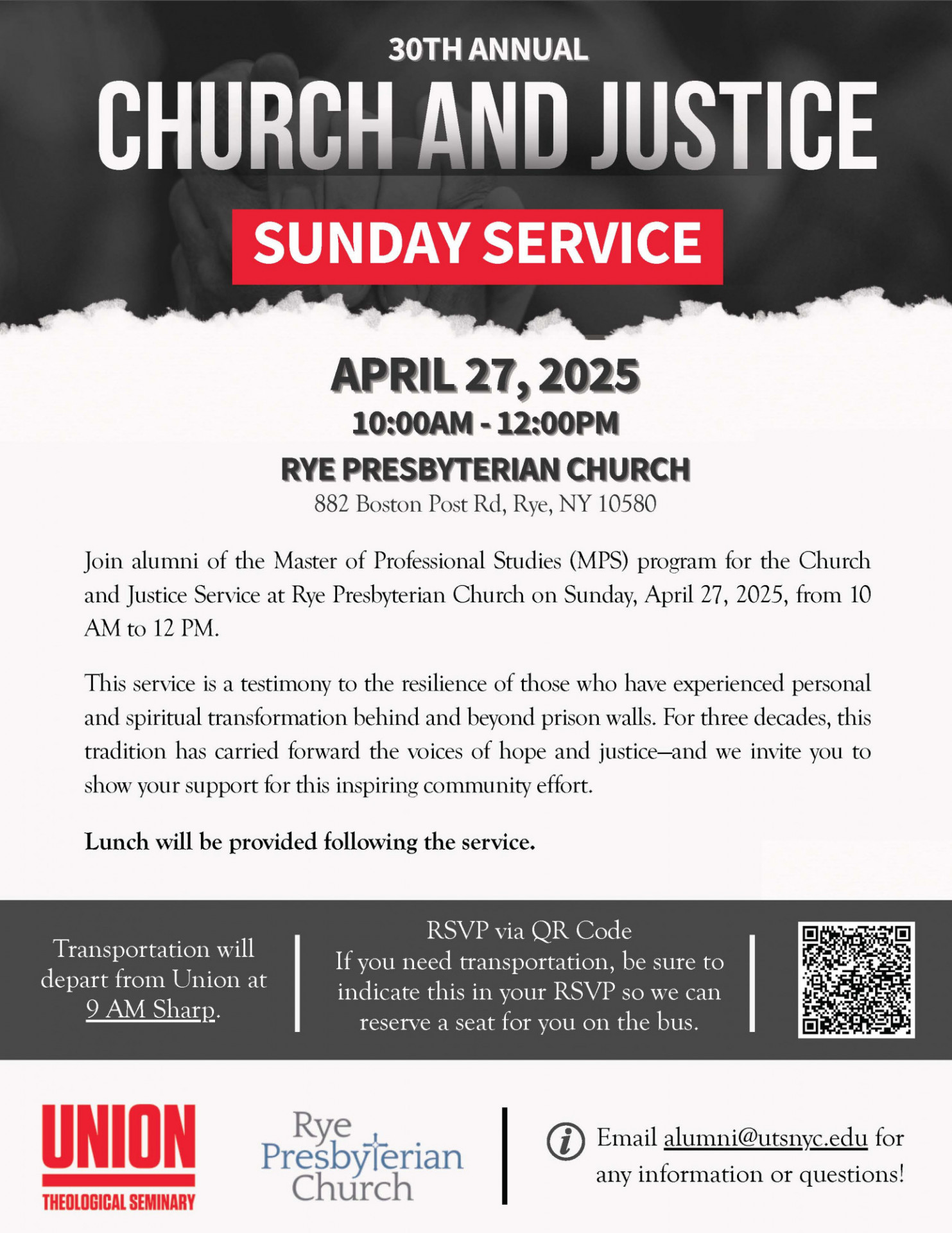 30th Annual Church and Justice Sunday Service, April 27, 10:00am–12:00pm, Rye Presbyterian Church