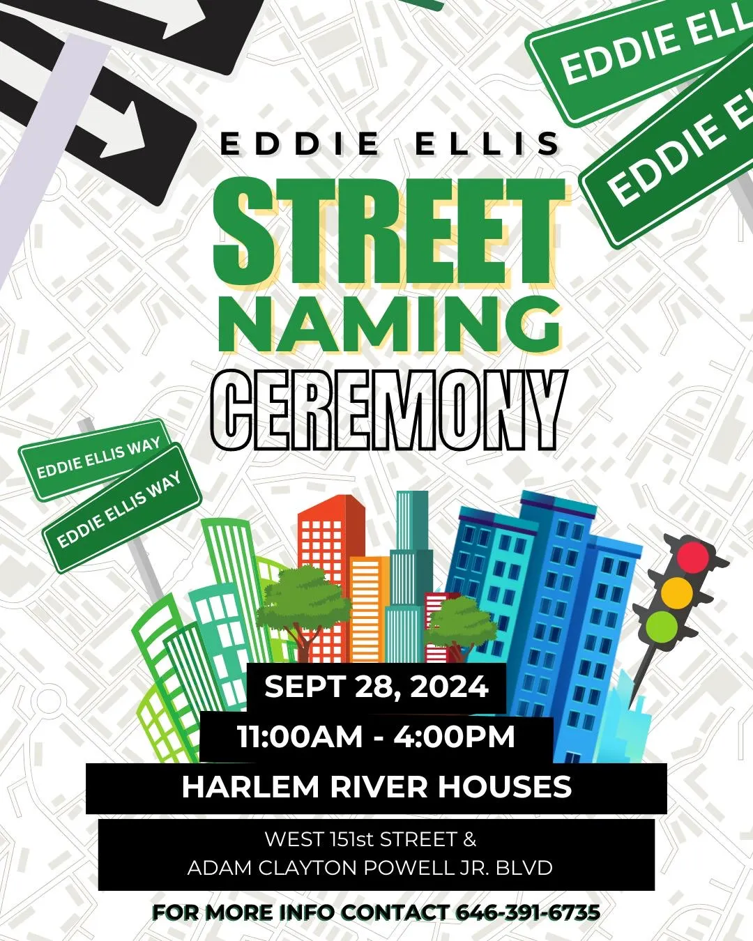 Eddie Ellis Street Naming Ceremony, September 28, 2024, 11am–4pm, Harlem River Houses