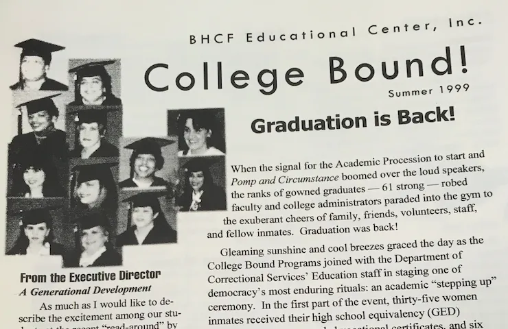 A newspaper clipping that says "College Bound! Summer 1999, Graduation is Back!" with photos of women in caps and gowns 