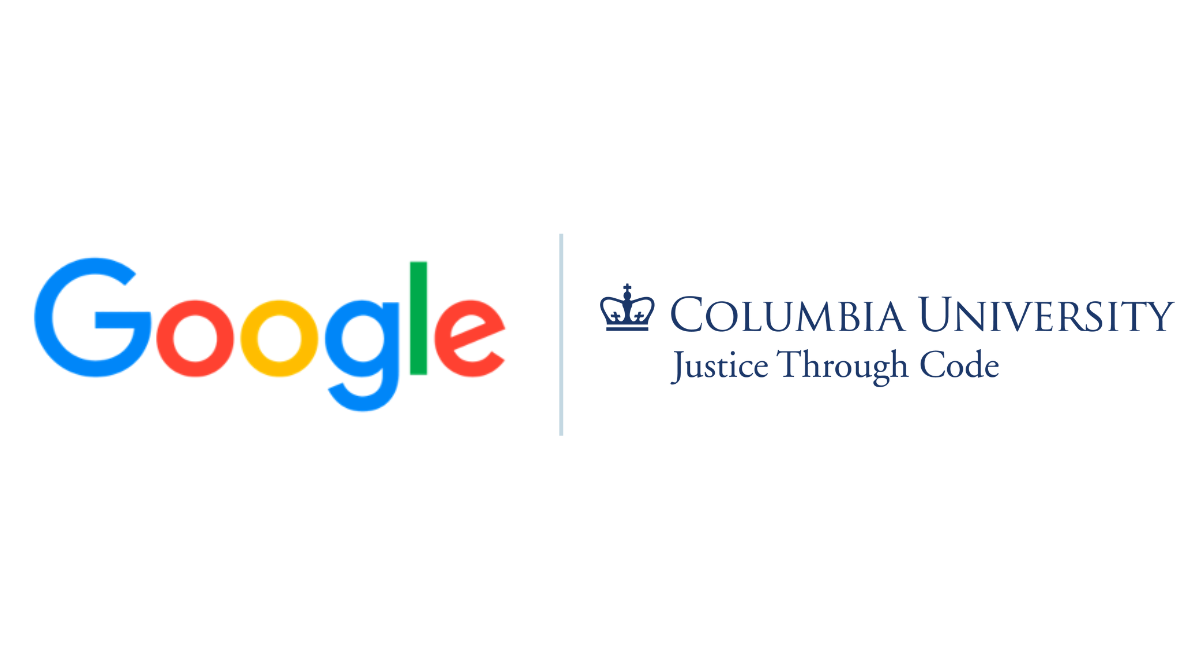 Google logo with Justice Through Code logo